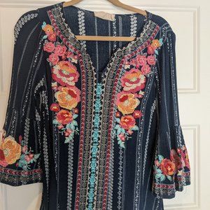 Beautiful Floral Embroidered Top with Bell Sleeves